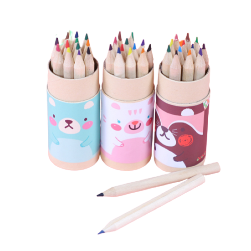 Cartoon children's drawing wood colored pencils 12 colors/3.5 in color pencils set kids wooden color pencil set promotional 