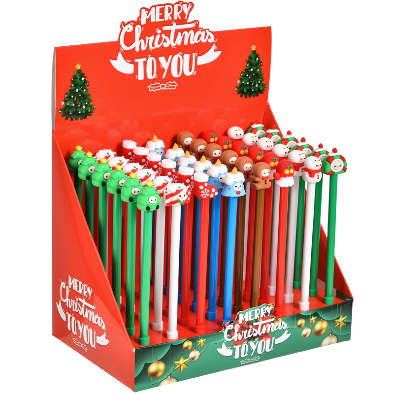 48 PCS Creative Donut Christmas Gel Pen Xmas Tree Snowman Reindeer Santa Claus Style Black Ink for School Party Students